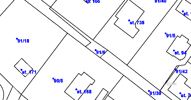 Parcela st. 91/6 v KÚ Řitka, Katastrální mapa