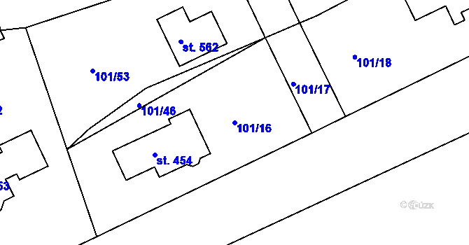 Parcela st. 101/16 v KÚ Řitka, Katastrální mapa