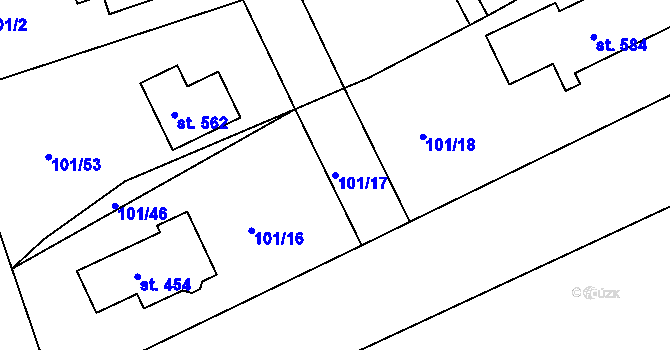 Parcela st. 101/17 v KÚ Řitka, Katastrální mapa