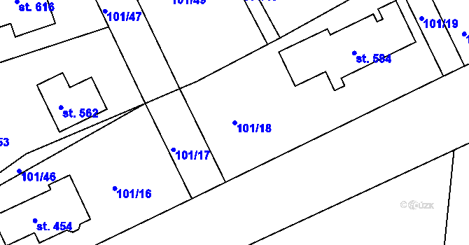 Parcela st. 101/18 v KÚ Řitka, Katastrální mapa