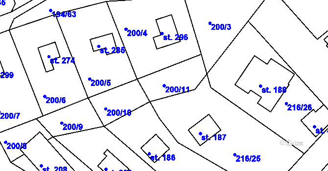 Parcela st. 200/11 v KÚ Řitka, Katastrální mapa