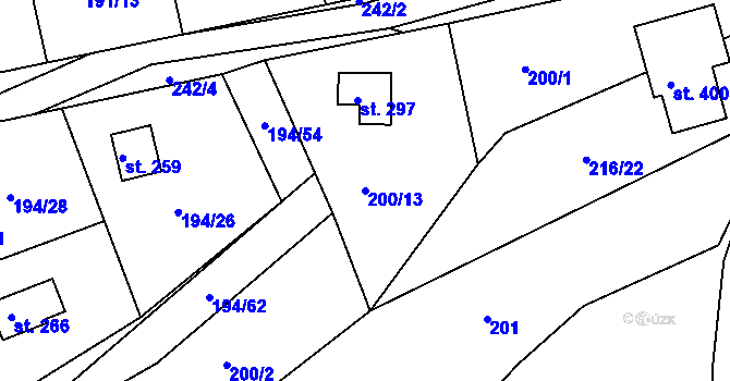 Parcela st. 200/13 v KÚ Řitka, Katastrální mapa