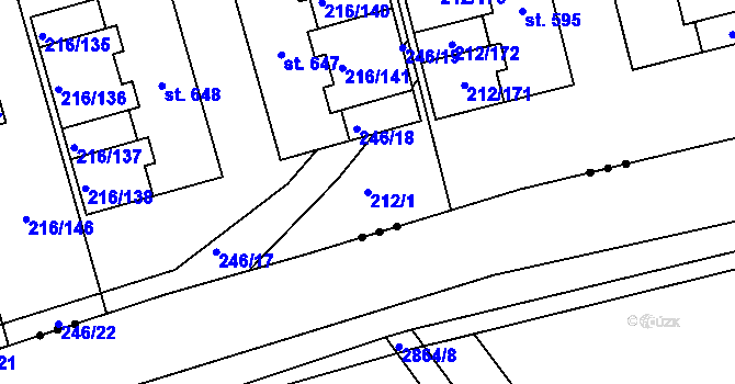 Parcela st. 212/1 v KÚ Řitka, Katastrální mapa