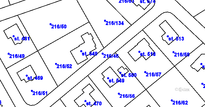 Parcela st. 216/46 v KÚ Řitka, Katastrální mapa