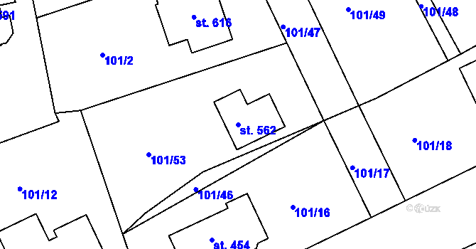 Parcela st. 562 v KÚ Řitka, Katastrální mapa