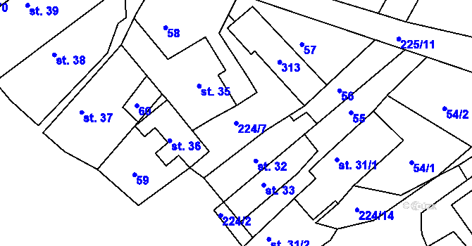 Parcela st. 224/7 v KÚ Řitka, Katastrální mapa