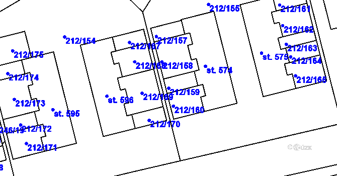 Parcela st. 212/159 v KÚ Řitka, Katastrální mapa