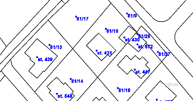 Parcela st. 431 v KÚ Řitka, Katastrální mapa