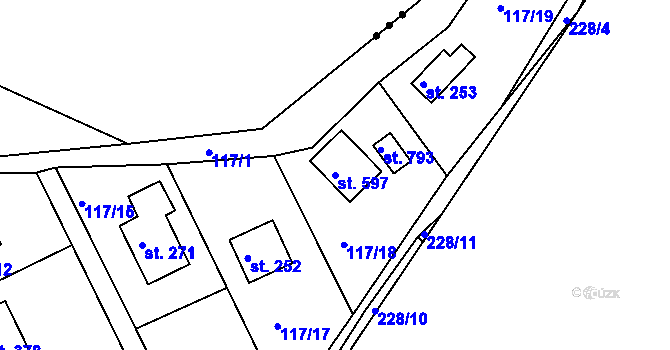 Parcela st. 597 v KÚ Řitka, Katastrální mapa