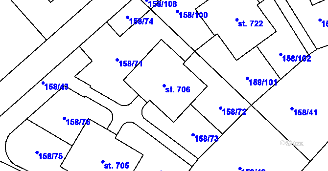 Parcela st. 706 v KÚ Řitka, Katastrální mapa