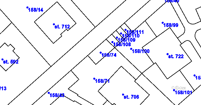 Parcela st. 158/74 v KÚ Řitka, Katastrální mapa