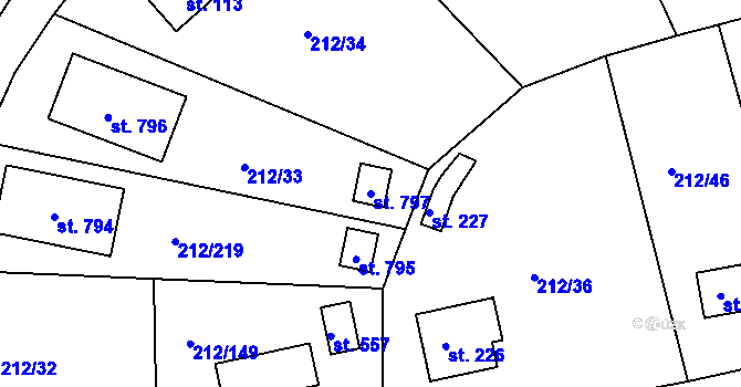 Parcela st. 797 v KÚ Řitka, Katastrální mapa