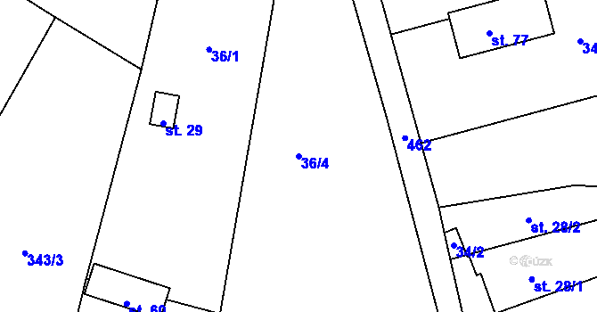 Parcela st. 36/4 v KÚ Řitonice, Katastrální mapa