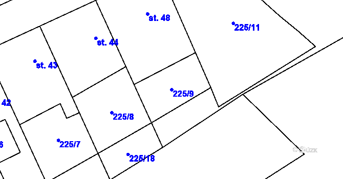 Parcela st. 225/9 v KÚ Skyšice, Katastrální mapa