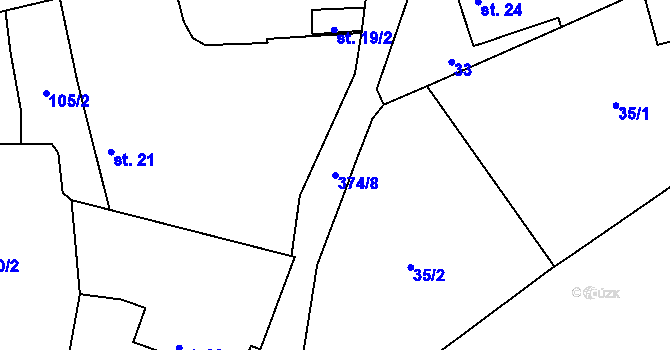 Parcela st. 374/8 v KÚ Skyšice, Katastrální mapa