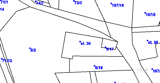 Parcela st. 36 v KÚ Sádek, Katastrální mapa