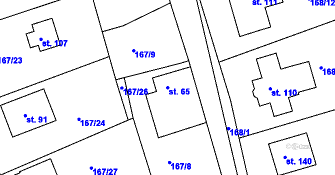 Parcela st. 65 v KÚ Sádek, Katastrální mapa