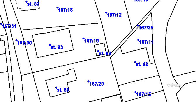 Parcela st. 98 v KÚ Sádek, Katastrální mapa