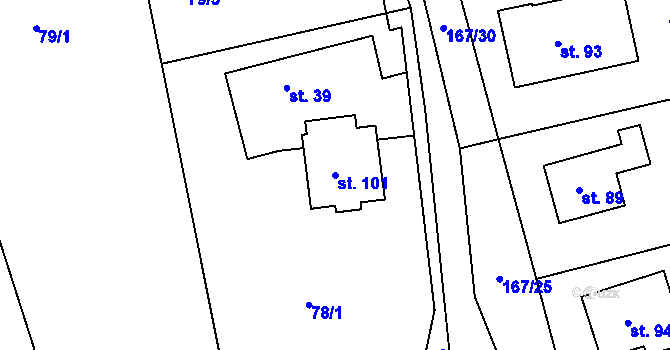 Parcela st. 101 v KÚ Sádek, Katastrální mapa