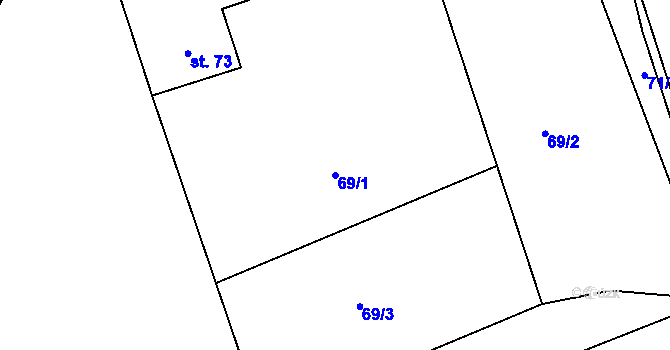 Parcela st. 69/1 v KÚ Sádek, Katastrální mapa