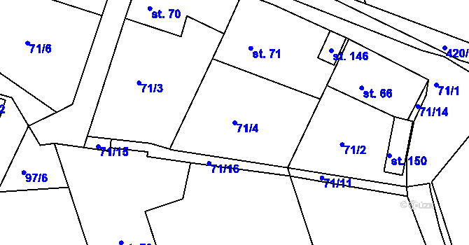 Parcela st. 71/4 v KÚ Sádek, Katastrální mapa