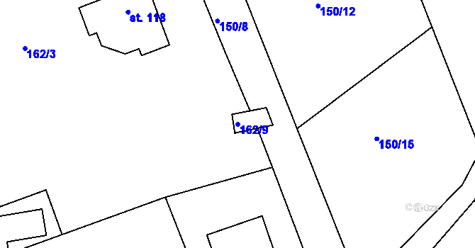 Parcela st. 162/9 v KÚ Sádek, Katastrální mapa