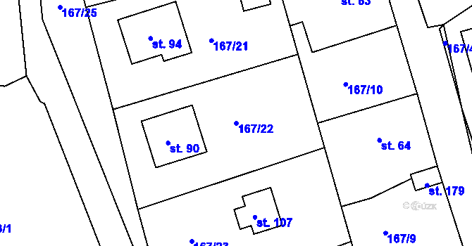 Parcela st. 167/22 v KÚ Sádek, Katastrální mapa