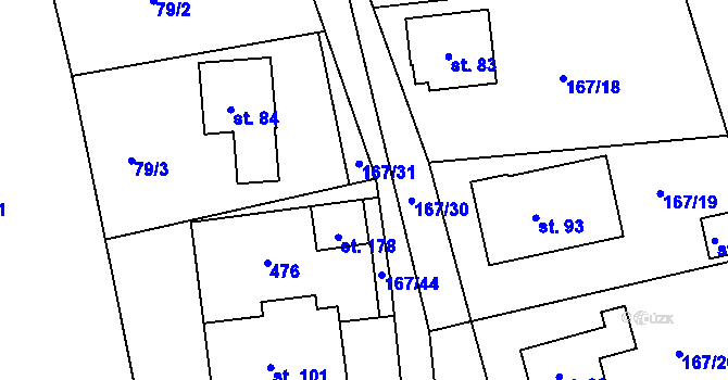 Parcela st. 167/45 v KÚ Sádek, Katastrální mapa