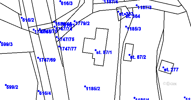 Parcela st. 87/1 v KÚ Sádek u Poličky, Katastrální mapa