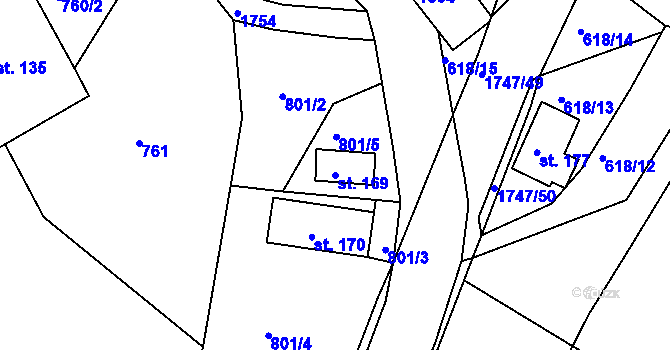 Parcela st. 169 v KÚ Sádek u Poličky, Katastrální mapa
