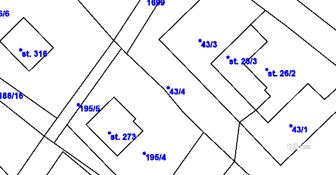 Parcela st. 43/4 v KÚ Sádek u Poličky, Katastrální mapa
