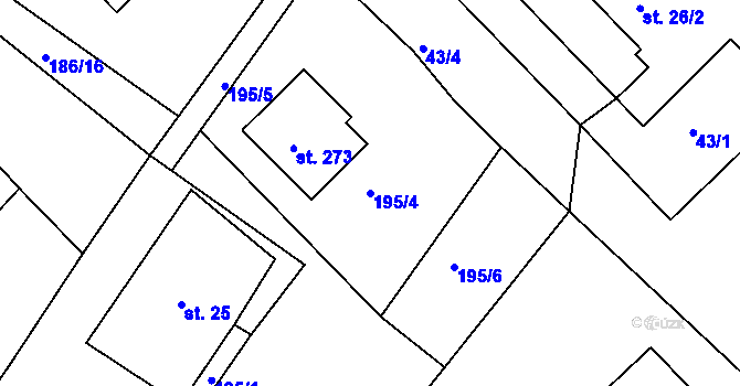 Parcela st. 195/4 v KÚ Sádek u Poličky, Katastrální mapa