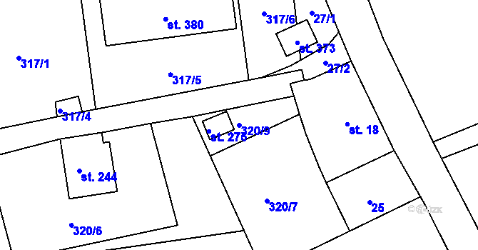 Parcela st. 320/9 v KÚ Sádek u Poličky, Katastrální mapa