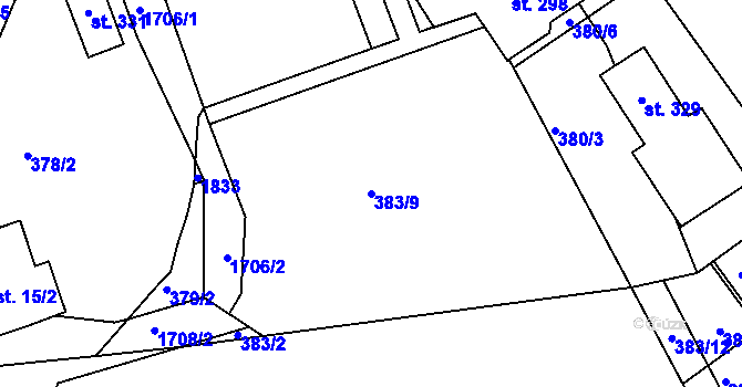 Parcela st. 383/9 v KÚ Sádek u Poličky, Katastrální mapa