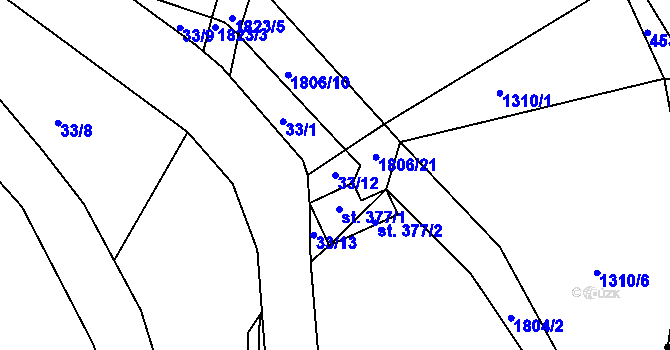 Parcela st. 33/12 v KÚ Sádek u Poličky, Katastrální mapa