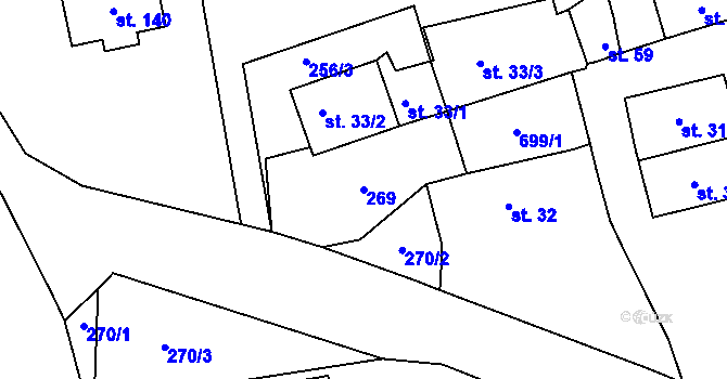 Parcela st. 269 v KÚ Podlesí u Sadova, Katastrální mapa