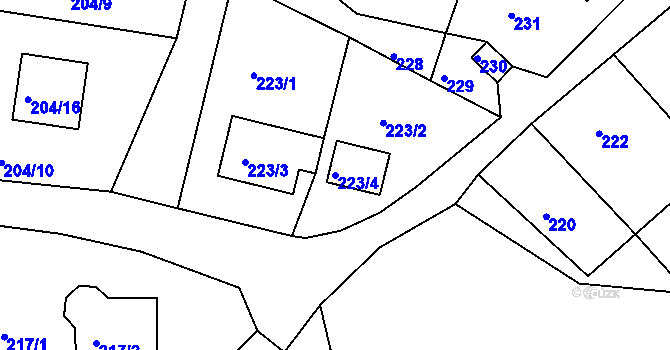 Parcela st. 223/4 v KÚ Sadov, Katastrální mapa
