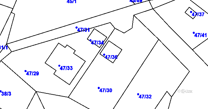 Parcela st. 47/36 v KÚ Sadov, Katastrální mapa