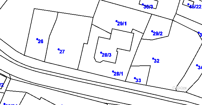 Parcela st. 28/3 v KÚ Sadov, Katastrální mapa