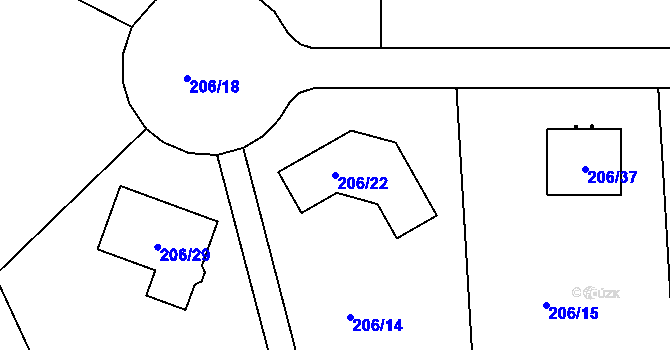 Parcela st. 206/22 v KÚ Sadov, Katastrální mapa
