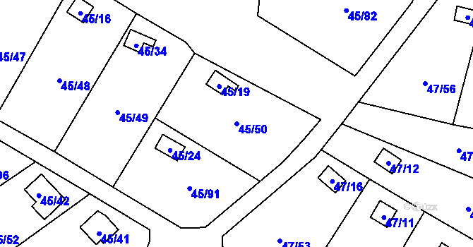 Parcela st. 45/50 v KÚ Sadov, Katastrální mapa