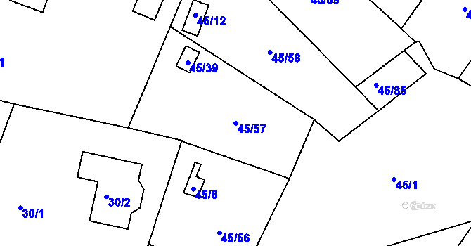 Parcela st. 45/57 v KÚ Sadov, Katastrální mapa