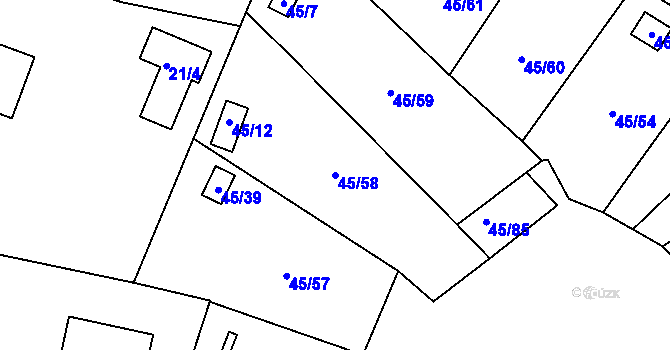 Parcela st. 45/58 v KÚ Sadov, Katastrální mapa