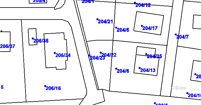 Parcela st. 204/22 v KÚ Sadov, Katastrální mapa