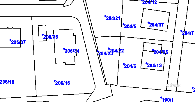 Parcela st. 204/23 v KÚ Sadov, Katastrální mapa