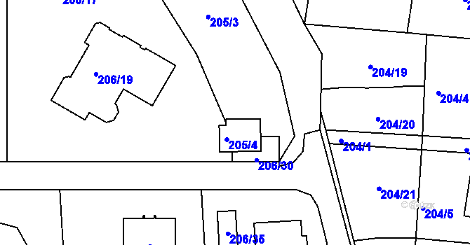 Parcela st. 205/4 v KÚ Sadov, Katastrální mapa