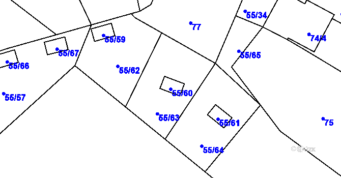 Parcela st. 55/60 v KÚ Sadov, Katastrální mapa