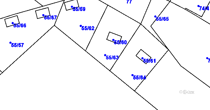 Parcela st. 55/63 v KÚ Sadov, Katastrální mapa