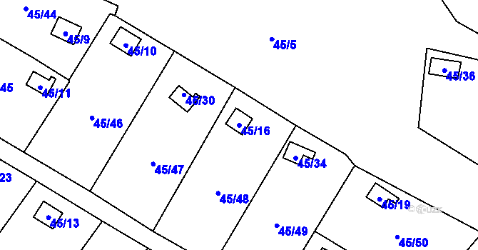 Parcela st. 45/16 v KÚ Sadov, Katastrální mapa