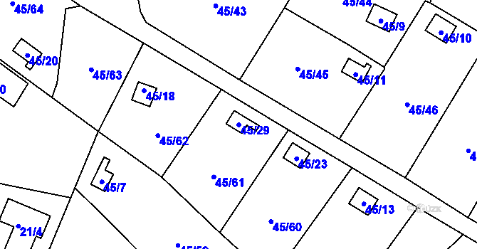 Parcela st. 45/29 v KÚ Sadov, Katastrální mapa